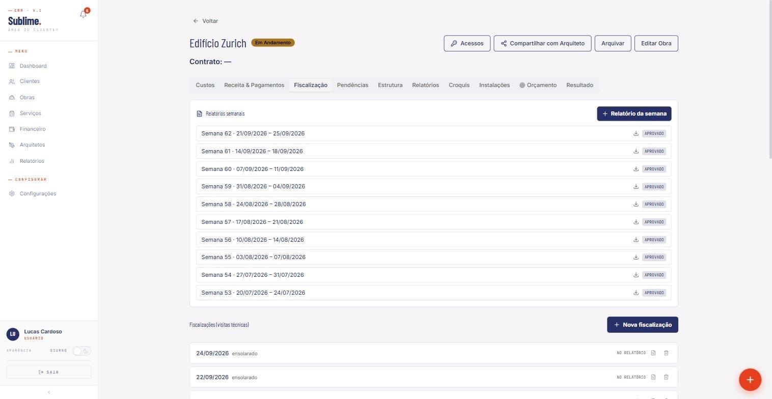 Fiscalização — relatórios semanais da obra (Ed. Zurich)